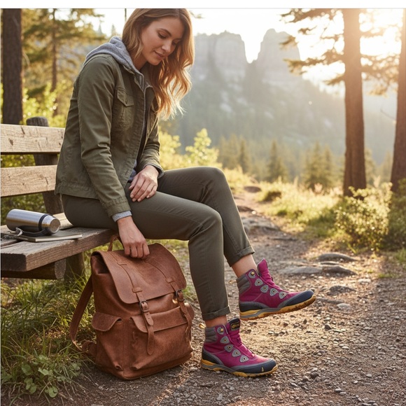 Ahnu by Teva Women’s Waterproof Hiking Boots 5.5 Pink Gray Vibram Soles - Picture 1 of 9